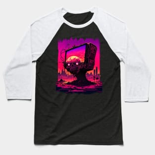 Post Apocalyptic Synthwave Skull Billboard Baseball T-Shirt